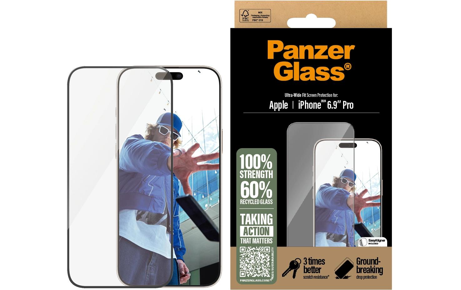 PanzerGlass Displayschutzglas Ultra-Wide Fit – für Apple iPhone 16 Pro Max, Nicht-reflektierend, Hartglas