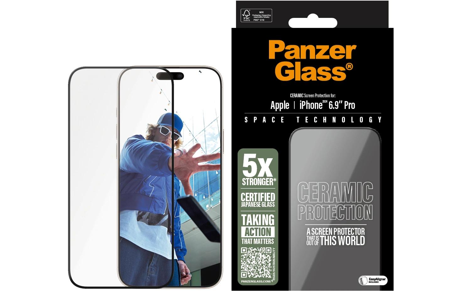PanzerGlass Displayschutzglas – für Apple iPhone 16 Pro Max – Ultra-Wide Fit, kratzresistent, anti-Fingerprint