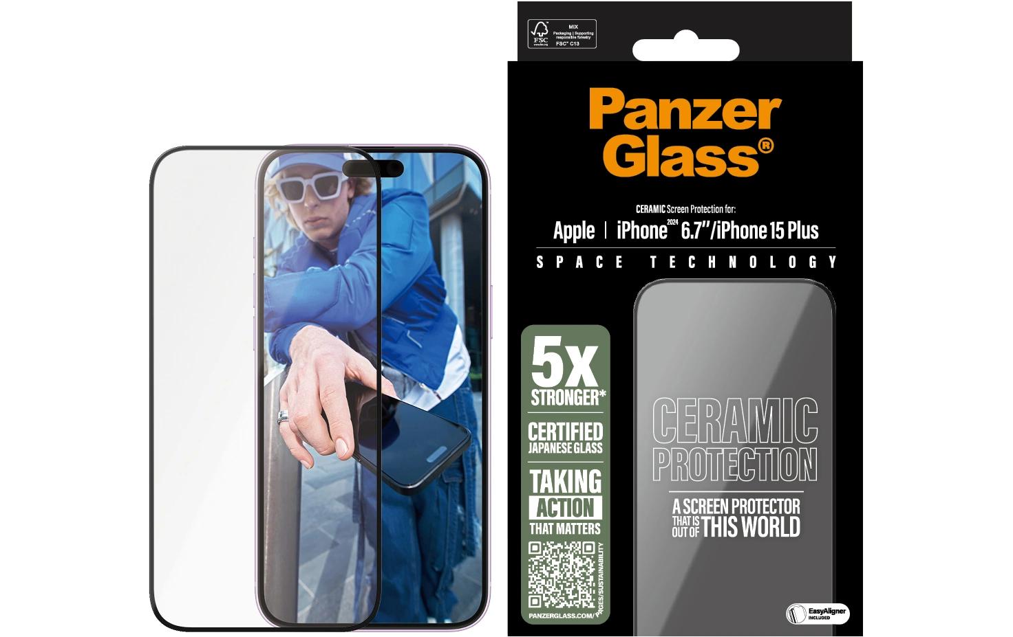PanzerGlass Displayschutz, gehärtetes Glas, transparent – für Apple iPhone 16 Plus/iPhone 15 Plus – 1er-Pack