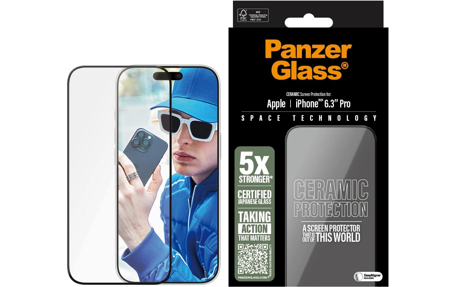 PanzerGlass Displayschutz (Panzerglas), Ultra-Wide Fit – für iPhone 16 Pro – mit Applikator