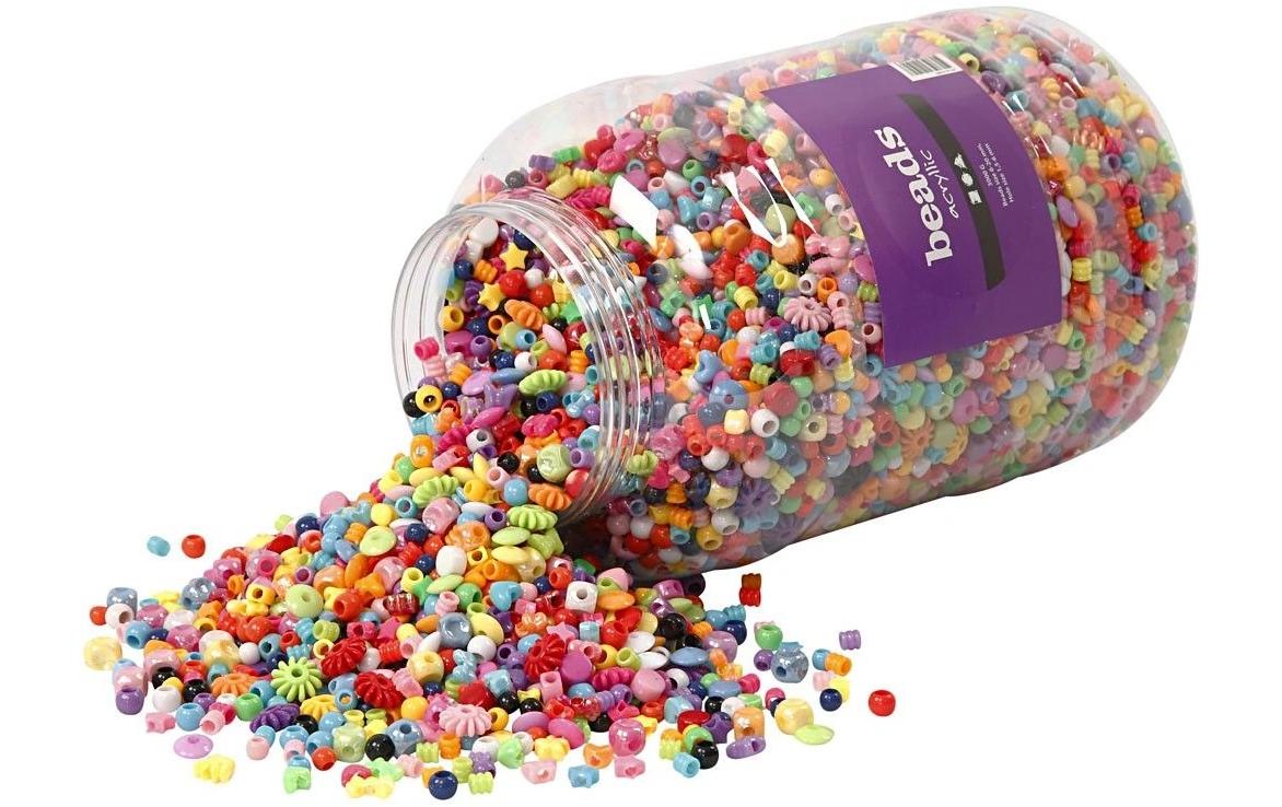 Creativ Company Perlenmischung, Acryl – mehrfarbig – Ø 6–20 mm, Loch 1,5–6 mm – 8100 Stk.