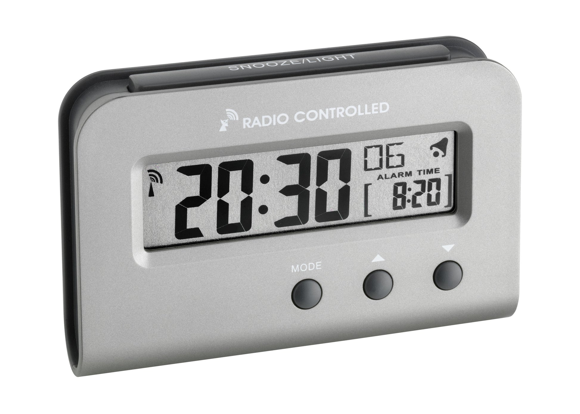 TFA-Dostmann TFA Dostmann Digitalwecker – Funk, Schlummerfunktion, 9,3 × 4,8 × 6,0 cm, Silber