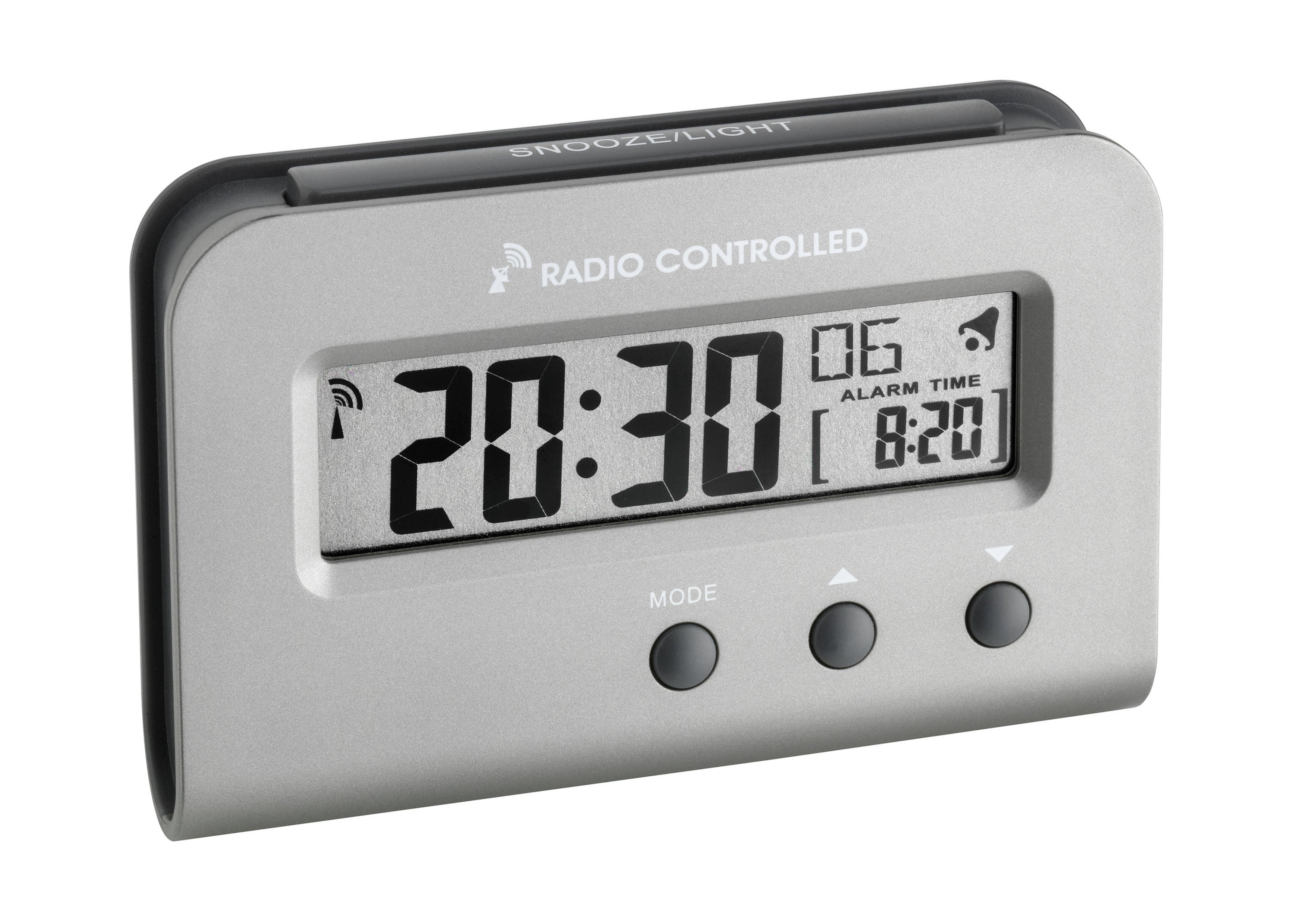 TFA-Dostmann TFA Dostmann Digitalwecker – Funk, Schlummerfunktion, 9,3 × 4,8 × 6,0 cm, Silber