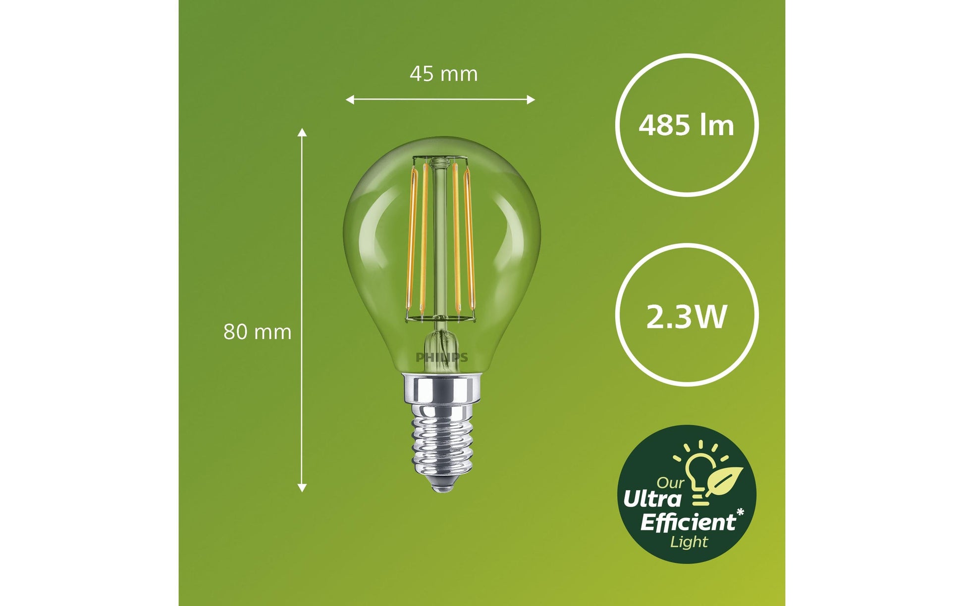 Philips LED-Leuchtmittel E14 A60 – Warmweiss 2700 K, 485 lm, 2,3 W – 1 Stk., klar