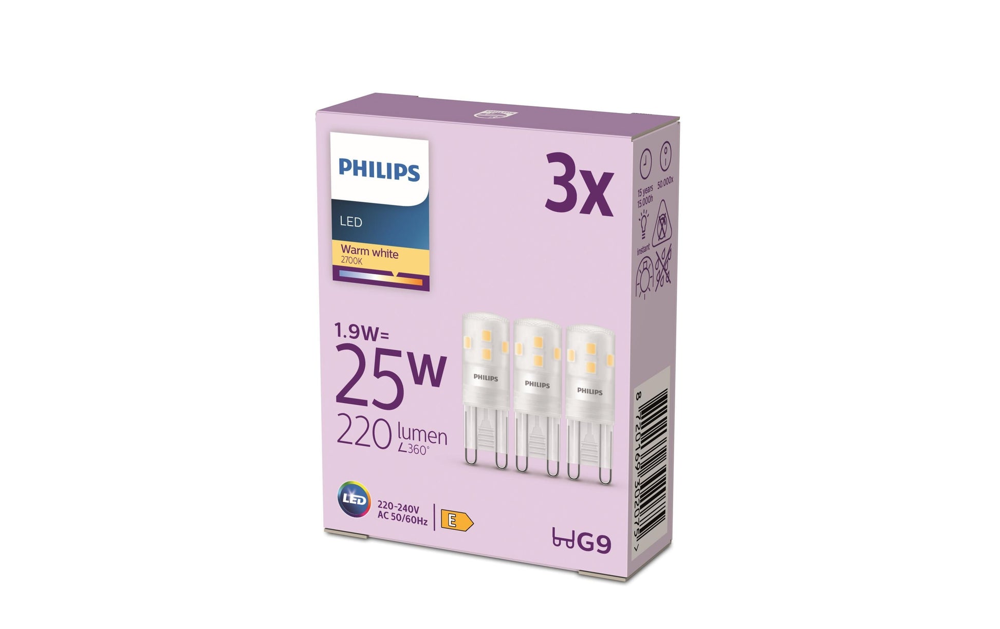 Philips by Signify Philips LED-Leuchtmittel G9 Kapsel – Warmweiss 2700 K, 220 lm, 1,9 W – 3 Stk.