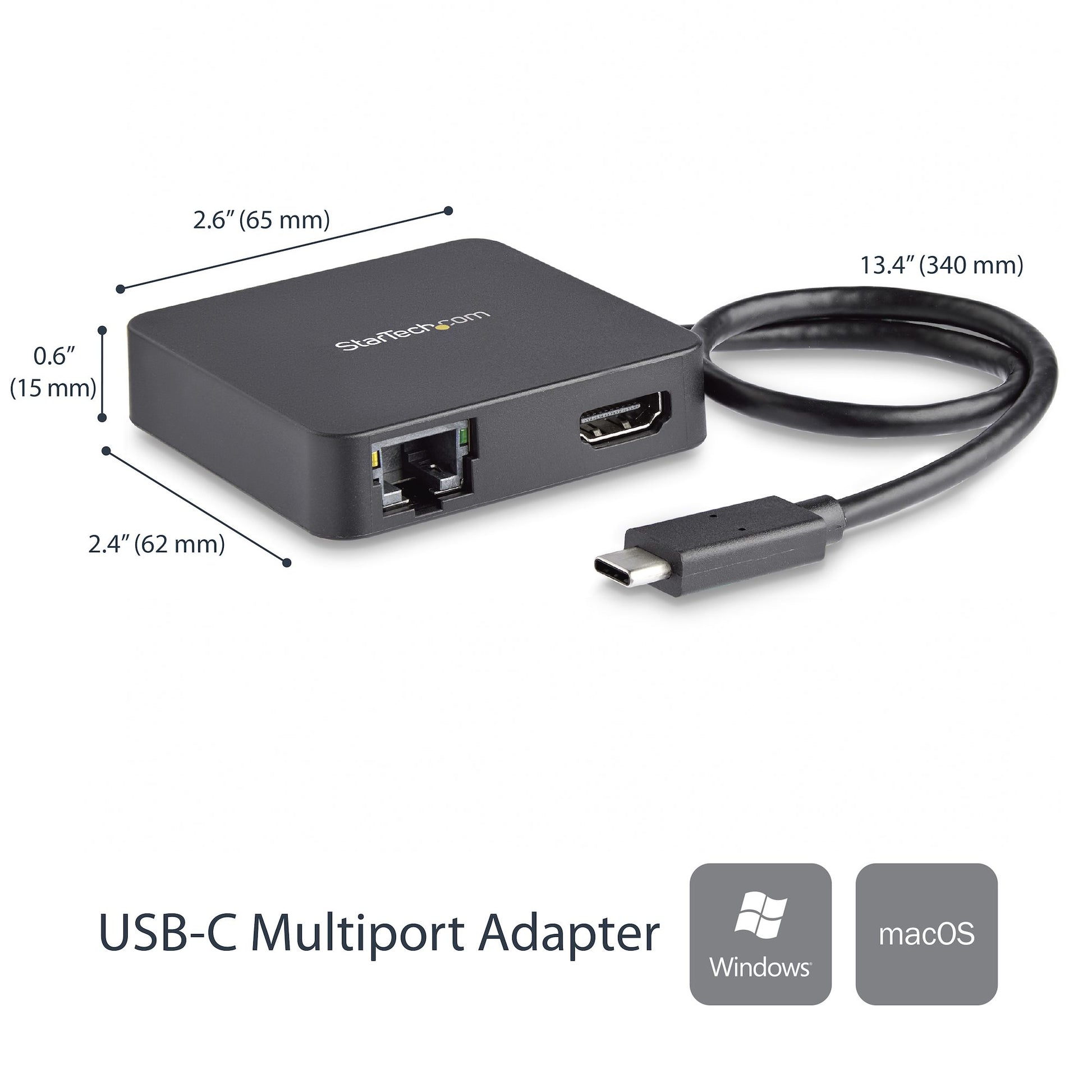 StarTech.com Multiport-Adapter – USB-C, 1× HDMI, 1× USB-A, GbE, für Windows/Mac/ChromeOS