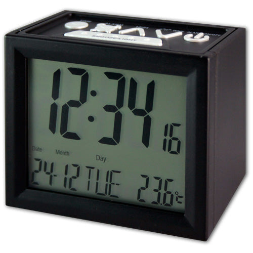 Technoline Digitalwecker – Funk, Schlummerfunktion, Thermometer, 9,0 × 8,0 × 4,5 cm, Schwarz