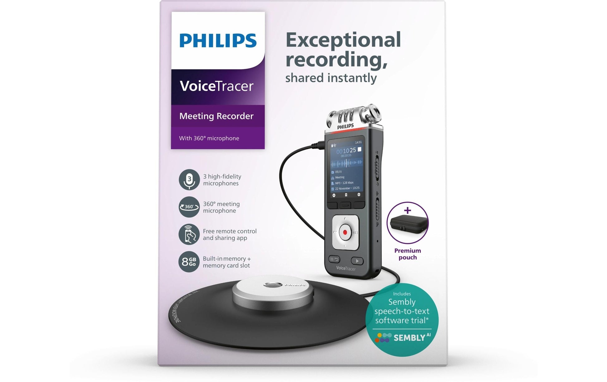 Philips VoiceTracer DVT8115 – Digitales Diktiergerät – 8 GB, mit Lautsprecher – Grau
