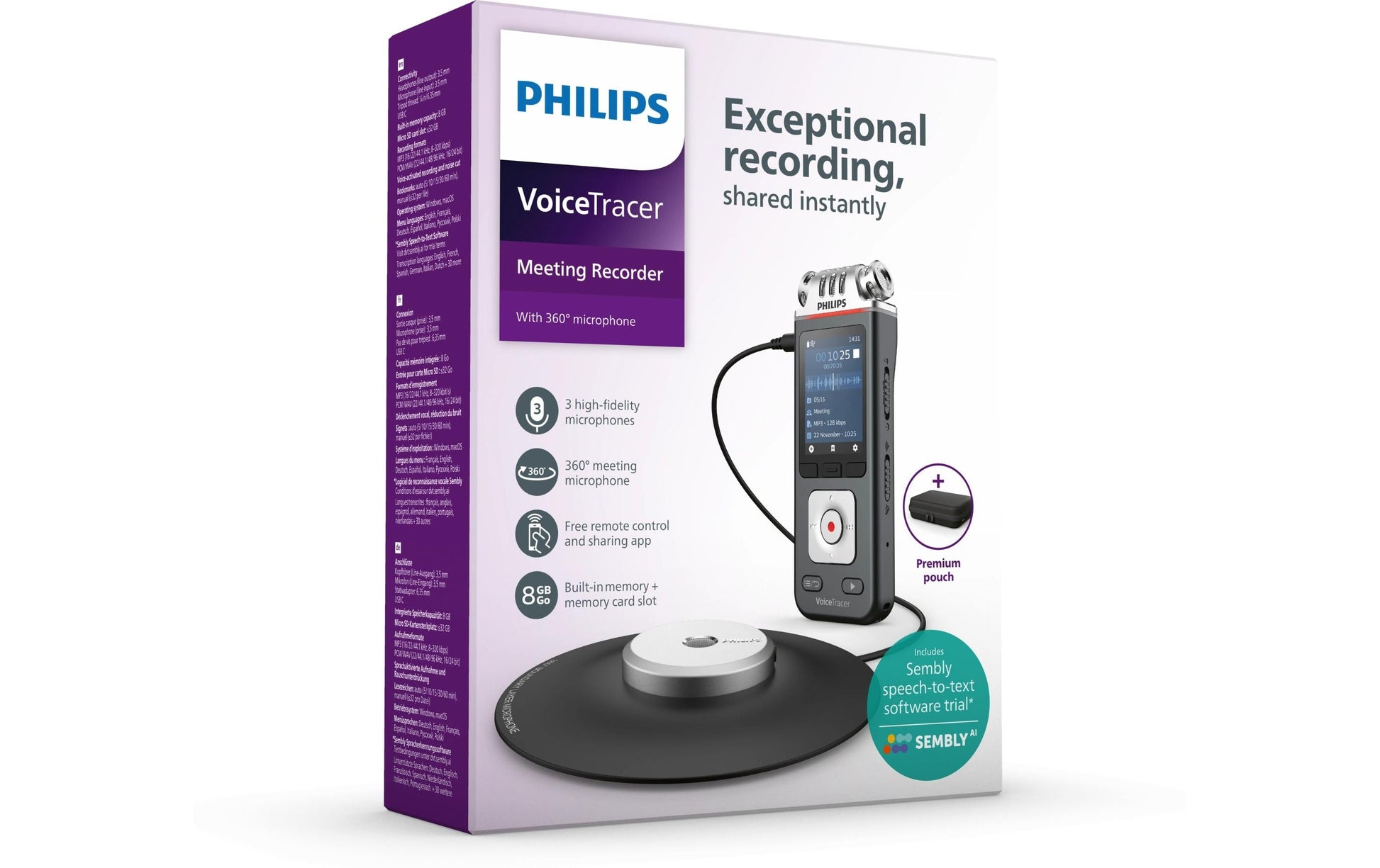 Philips VoiceTracer DVT8115 – Digitales Diktiergerät – 8 GB, mit Lautsprecher – Grau