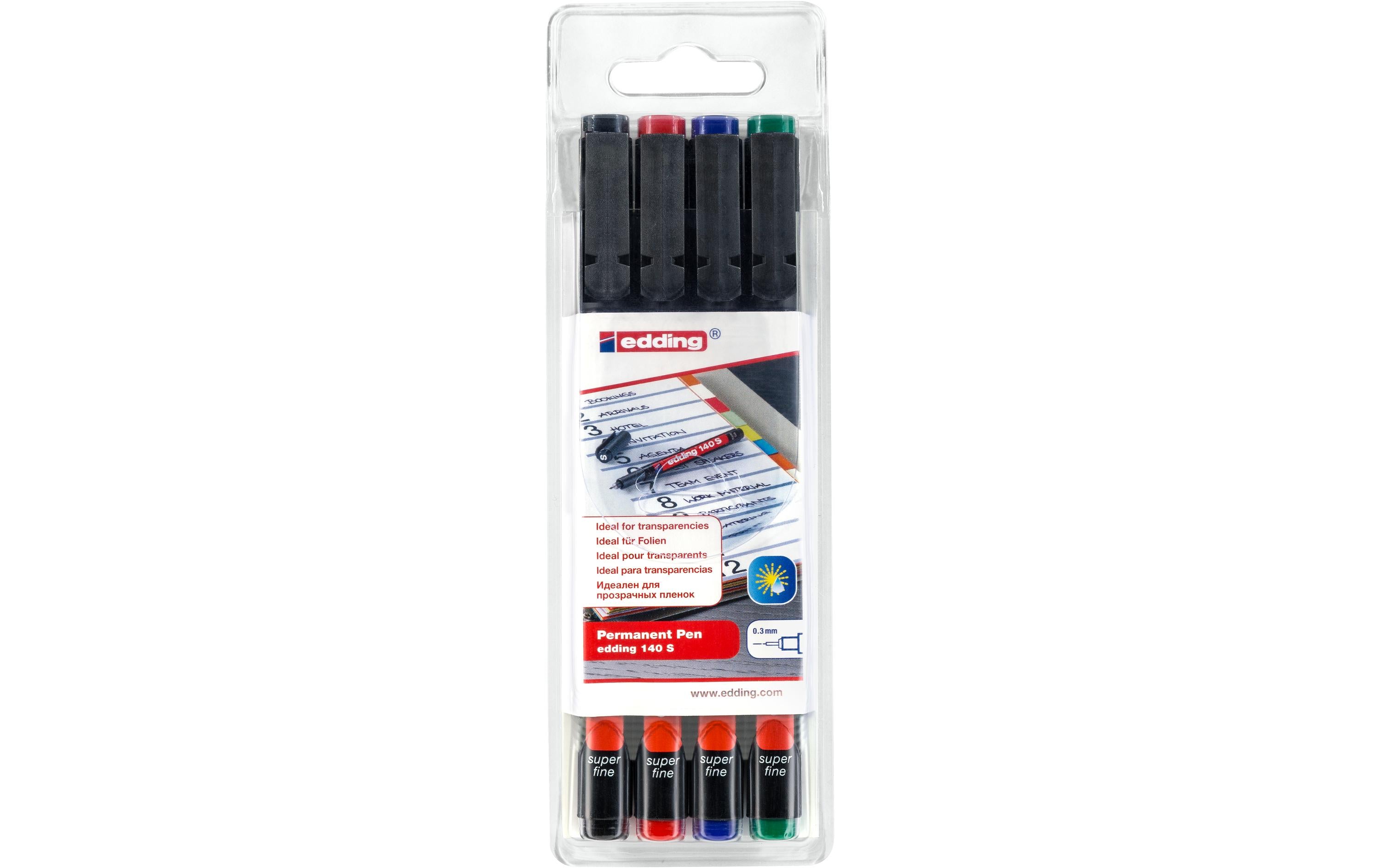 Edding 140 S OHP-Marker – Rundspitze 0,3 mm – Mehrfarbig – 4er-Set – für Folie, Glas und Kunststoff