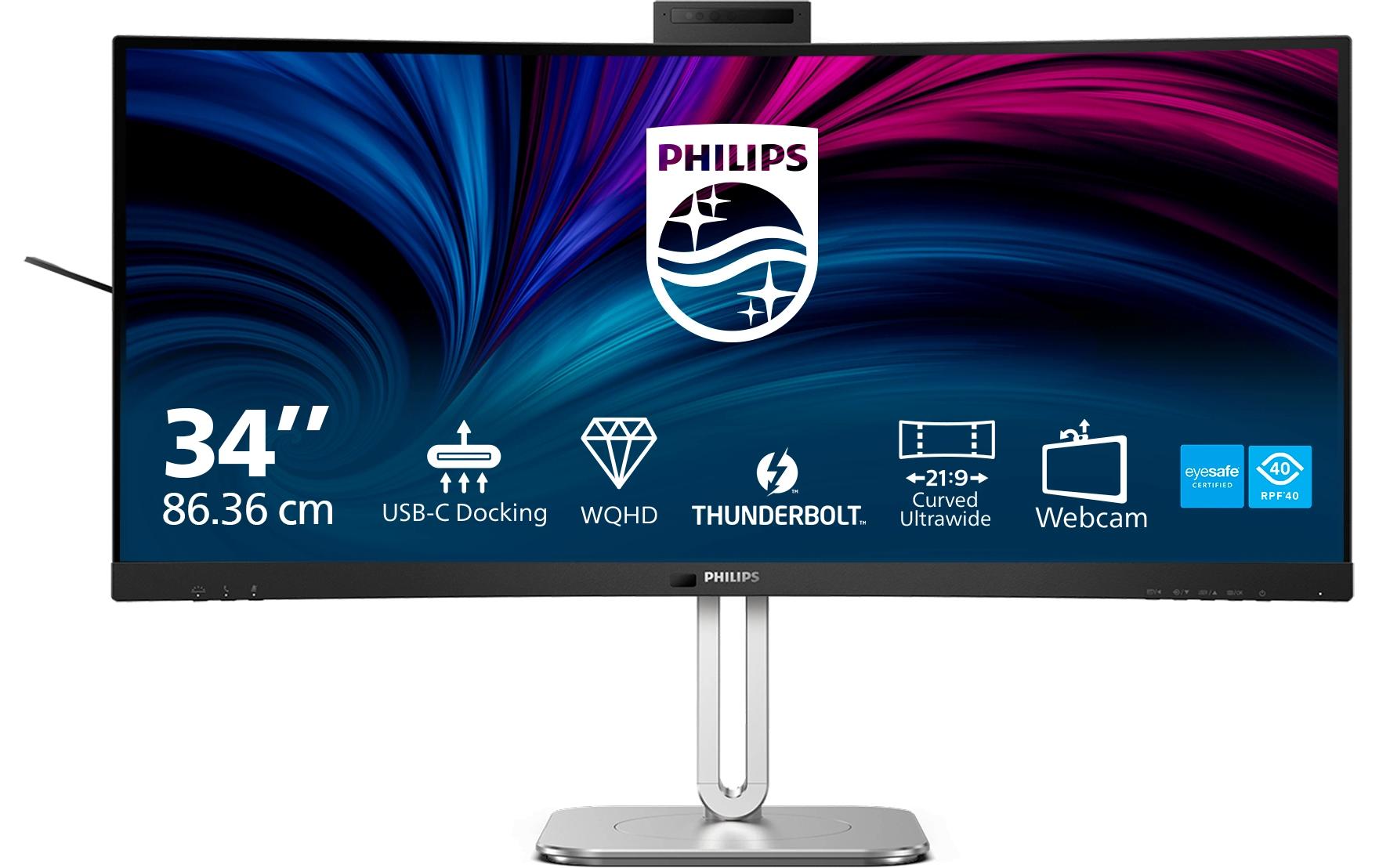Philips 34B2U6603CH/00 – Monitor, 34", VA, 120 Hz, 300 cd/m², Webcam, 3× USB-C, KVM, VESA 100 × 100, Schwarz