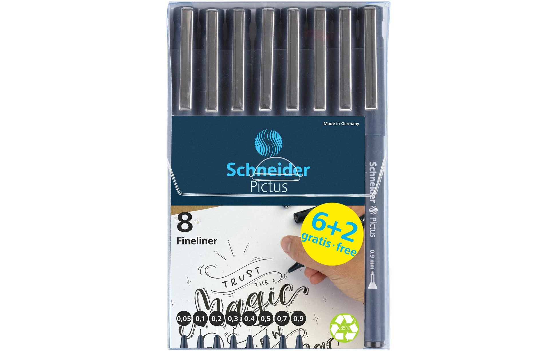 Schneider Schreibgeräte Pictus Fineliner – 8er-Set – Schwarz