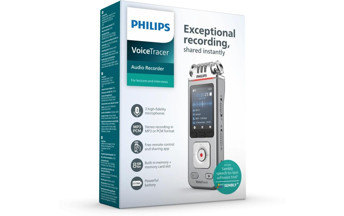 Philips VoiceTracer DVT4115 – Digitales Diktiergerät – 8 GB, 36 h – Silber