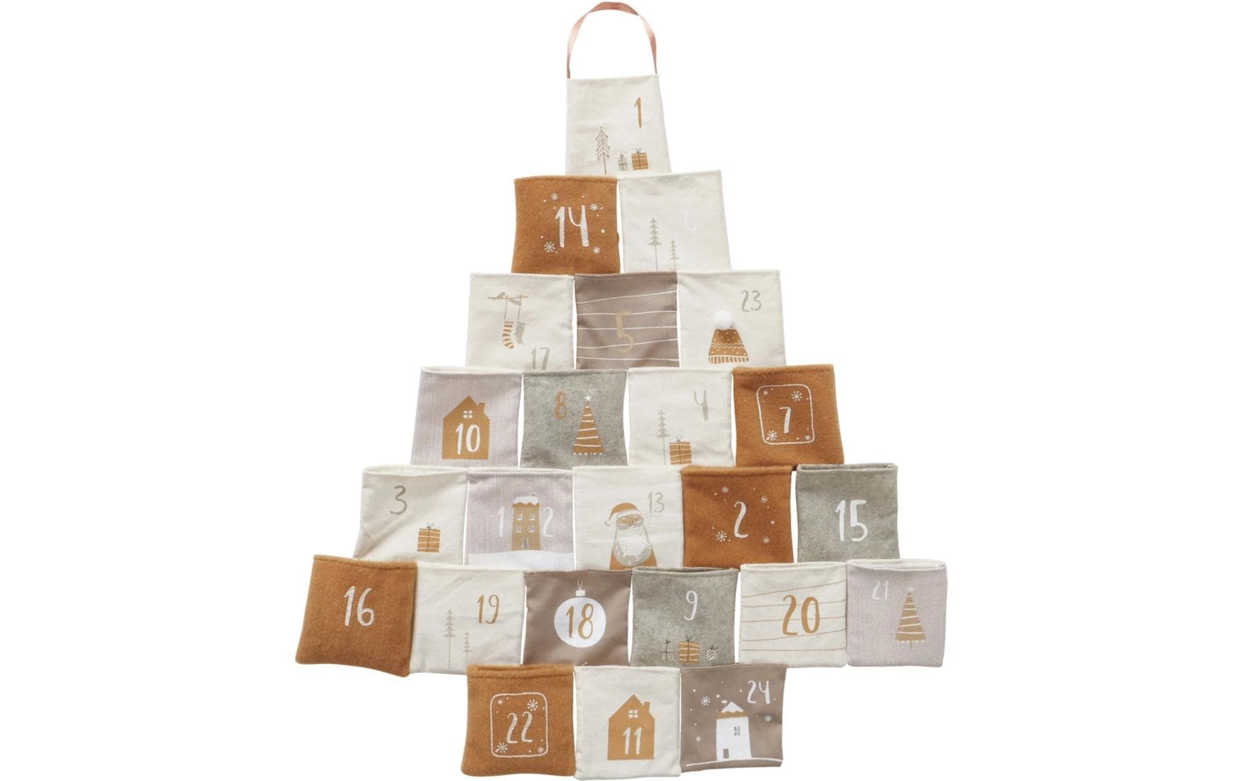 Boltze Adventskalender – weihnachtsbaumförmig – 24-teilig – Polyester, mehrfarbig – 67 × 73,5 × 2,5 cm