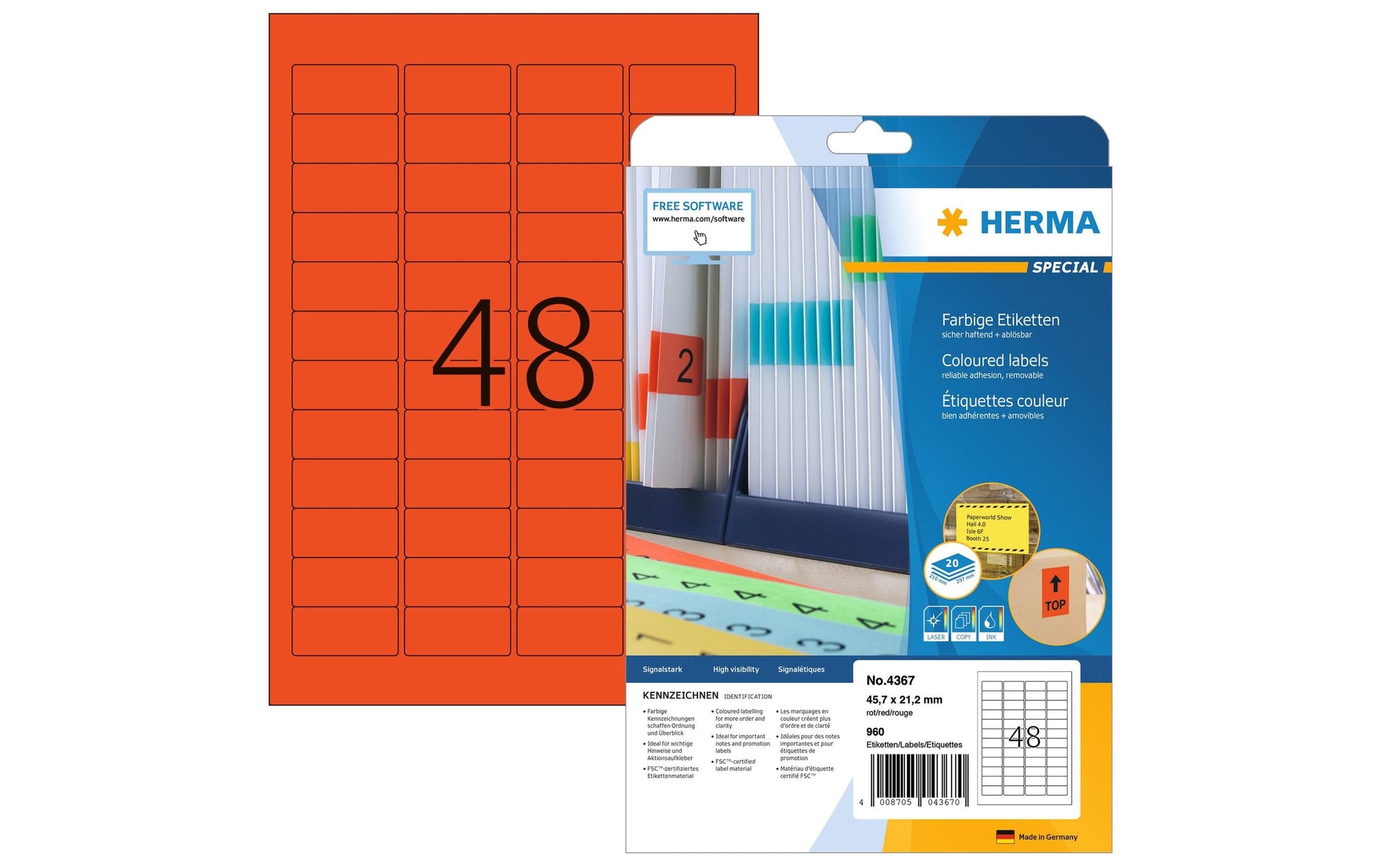 HERMA Etiketten, 46 mm × 21 mm, rot, Papier, wiederablösbar, 960 Etiketten