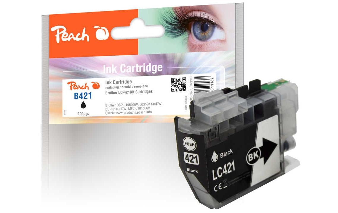 Peach LC-421BK Schwarz Tintenpatrone (Kompatibel) – 200 Seiten – für Brother DCPJ 1050/1140/1800 …