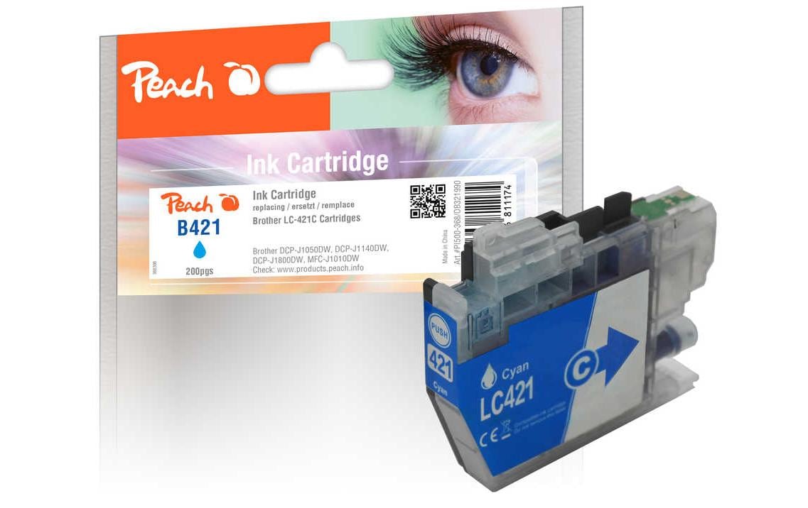 Peach LC-421C Cyan Tintenpatrone (Kompatibel) – 200 Seiten – für Brother DCPJ 1050/1140/1800 DW …