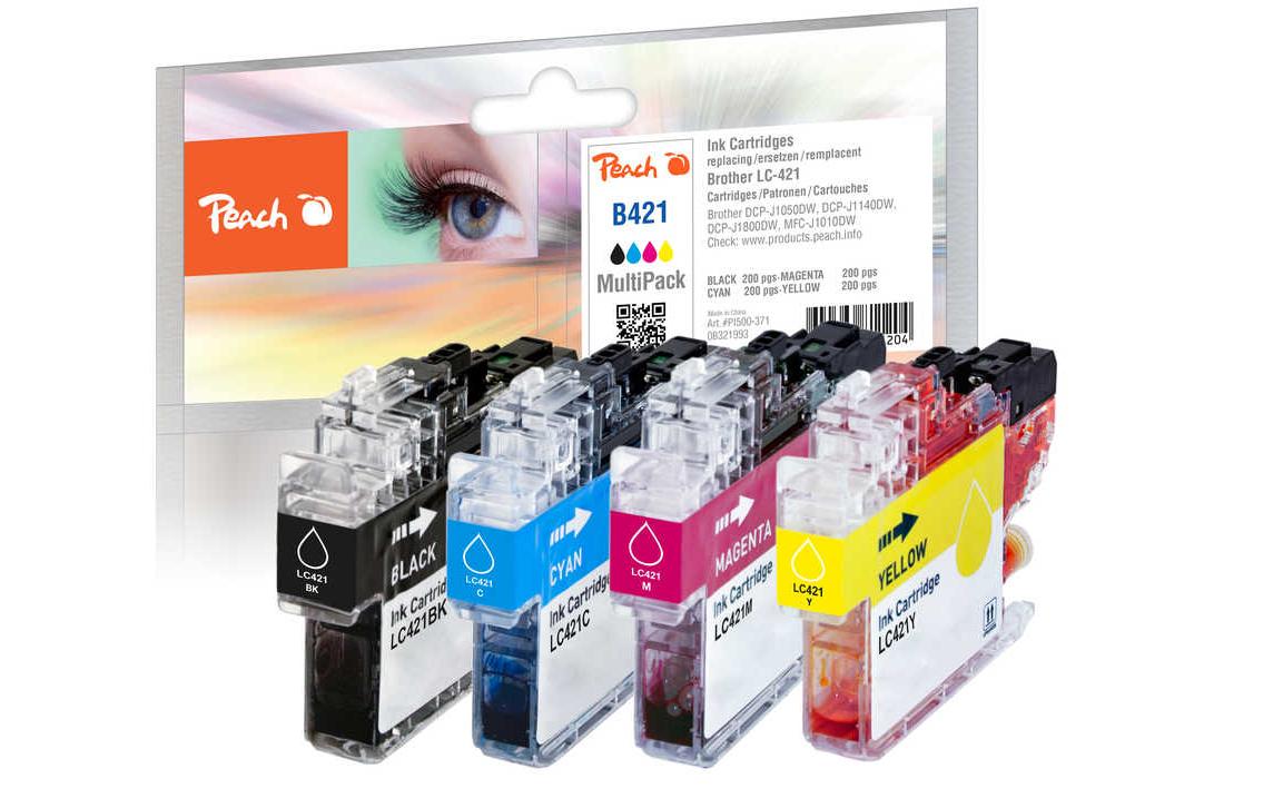 Peach LC-421 Tintenpatronen-Multipack, 4er-Set (Kompatibel) – für Brother DCPJ 1050/1140/1800, MFCJ 1010