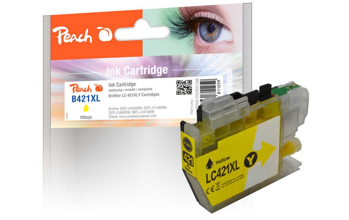 Peach LC-421XL Gelbe Tintenpatrone (Kompatibel) – 500 Seiten – für Brother DCPJ 1050/1140/1800 DW, MFCJ 1010 DW