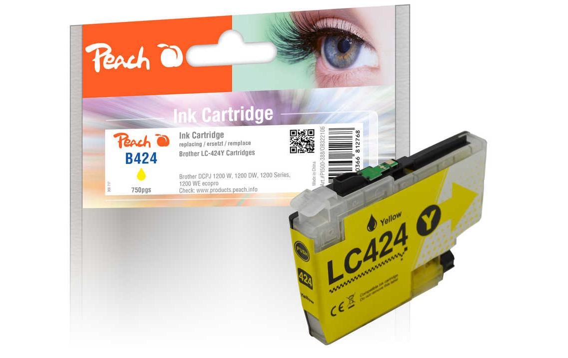 Peach LC-424 Gelb Tintenpatrone (Kompatibel) – 750 Seiten – für Brother DCPJ 1200 W/DW/Serie… – PI500-388