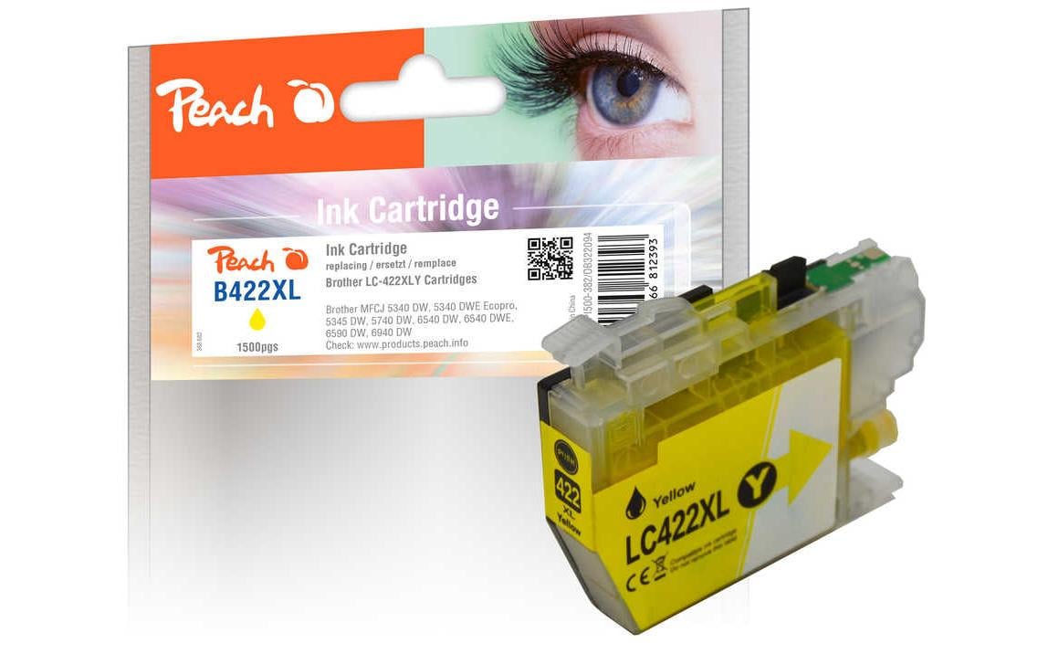 Peach LC-422XL Gelbe Tintenpatrone (Kompatibel) – 1'500 Seiten – für Brother MFCJ 5340/5345/5740/6540/6590/6940