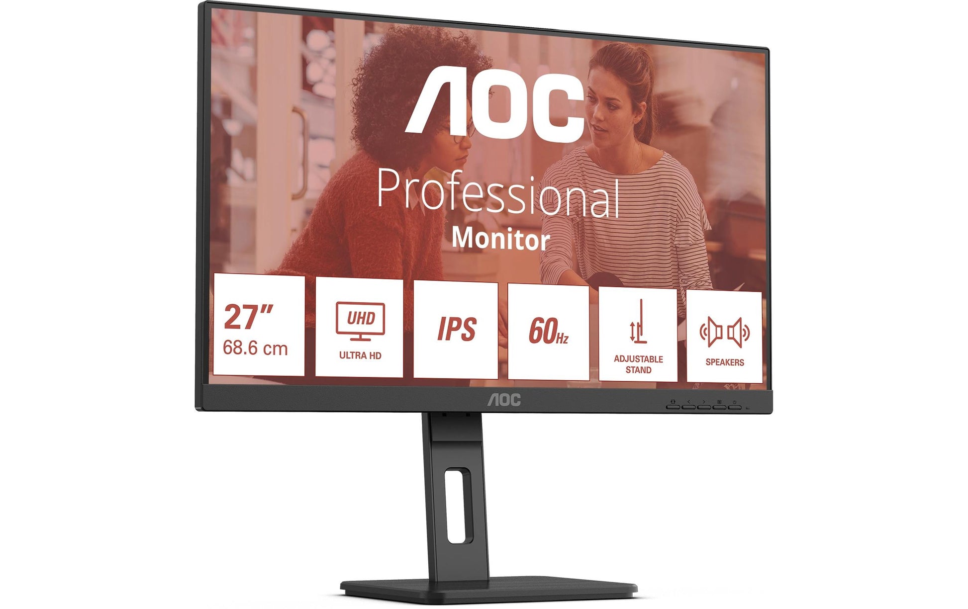 AOC U27E3UF – Monitor, 27", 60 Hz, 350 cd/m², Adaptive Sync, Daisy Chain, USB-Hub, VESA 100 × 100, Schwarz
