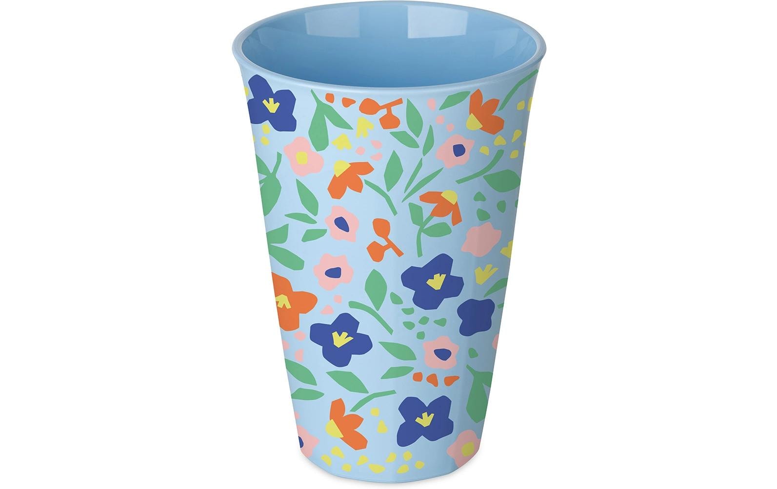 Koziol Becher Nora L BLOOMS – 450 ml, Ø 9,2 cm, Kunststoff (biozirkulär), Blau, spülmaschinenfest, BPA-frei