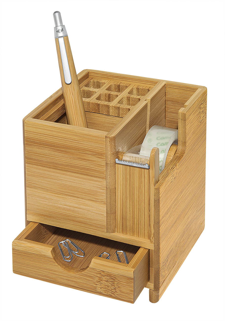 Wedo Utensilienbox – 9 Fächer, natur, Bambus, B 103 × H 117 × T 103 mm