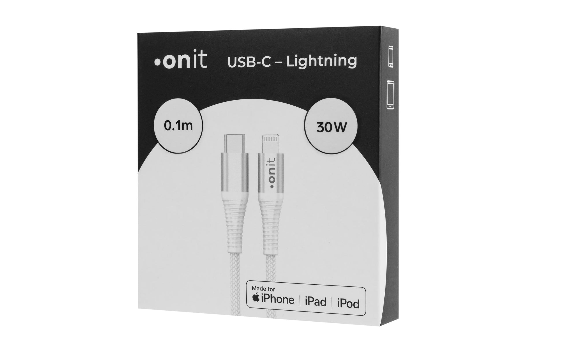 ONIT USB-Kabel – USB-C auf Lightning – USB 2.0 (480 Mbit/s) – 0,1 m – PD 30 W – Geflochten – Weiss