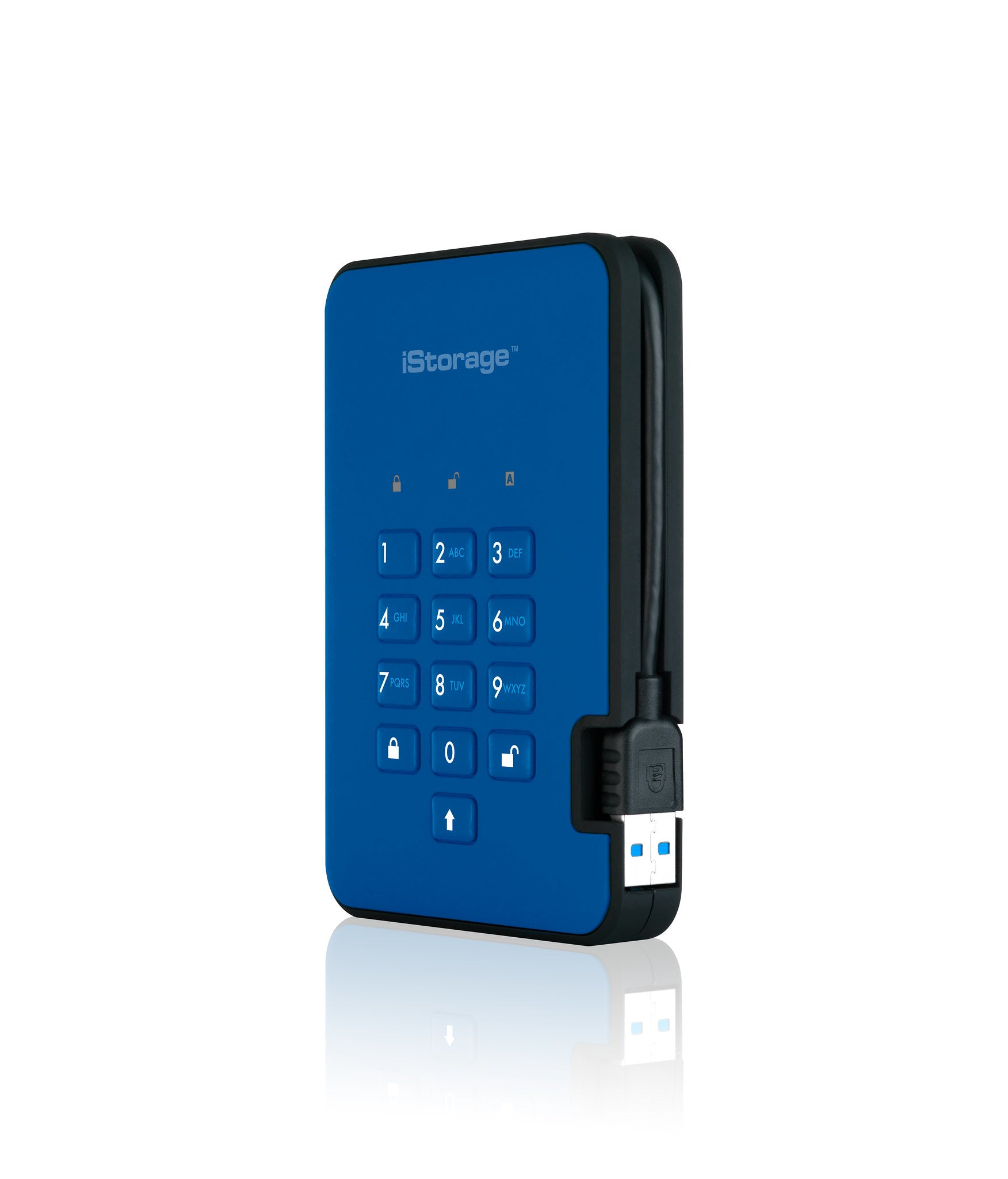 iStorage diskAshur2 – 1 TB HDD, USB 3.2 Gen 1, 5400 U/min, 256-Bit AES-XTS, Blau