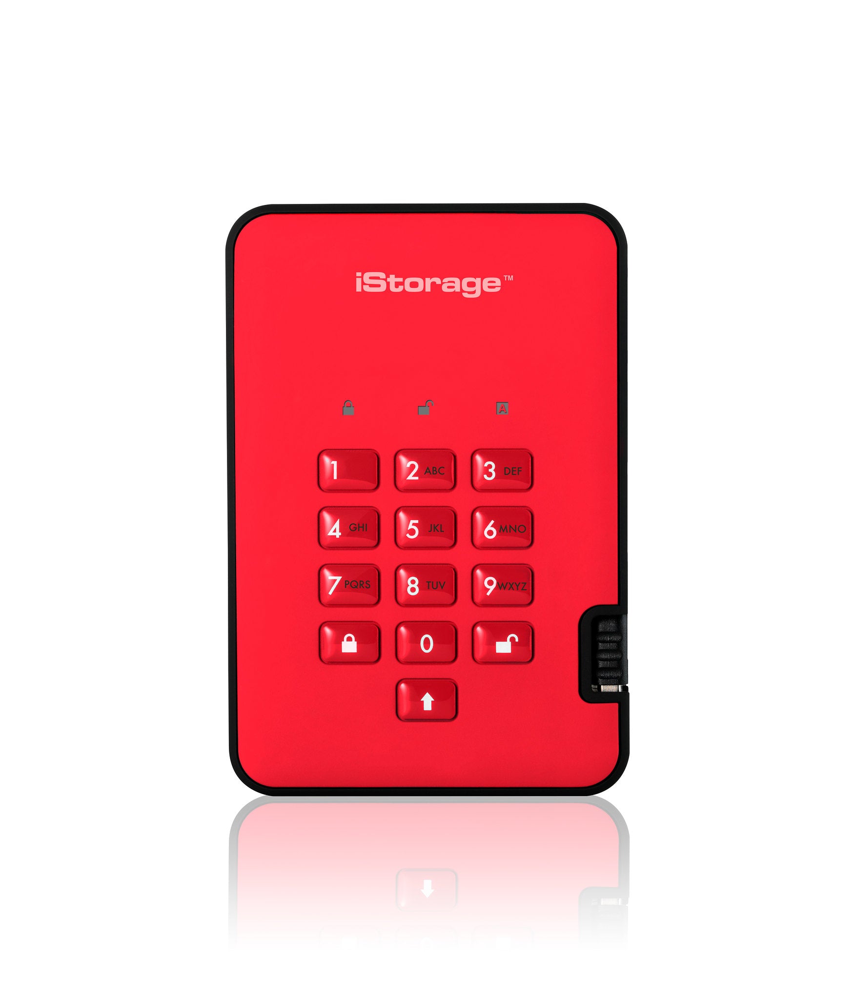 iStorage diskAshur2 – 4 TB 2,5" SSD, USB 3,2 Gen 1 (USB Typ-A), hardwareverschlüsselt, Rot