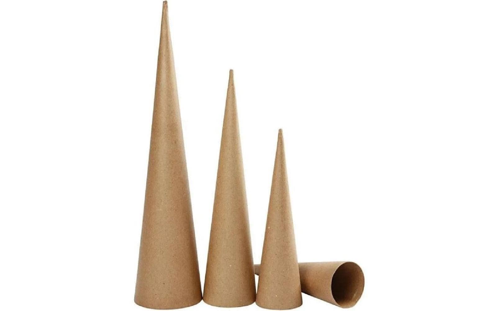 Creativ Company Pappmaché-Rohling, Papier, Kegel, Ø 8 × H 30 cm, Ø 9 × H 40 cm, Ø 11,5 × H 50 cm, 3 Stk.