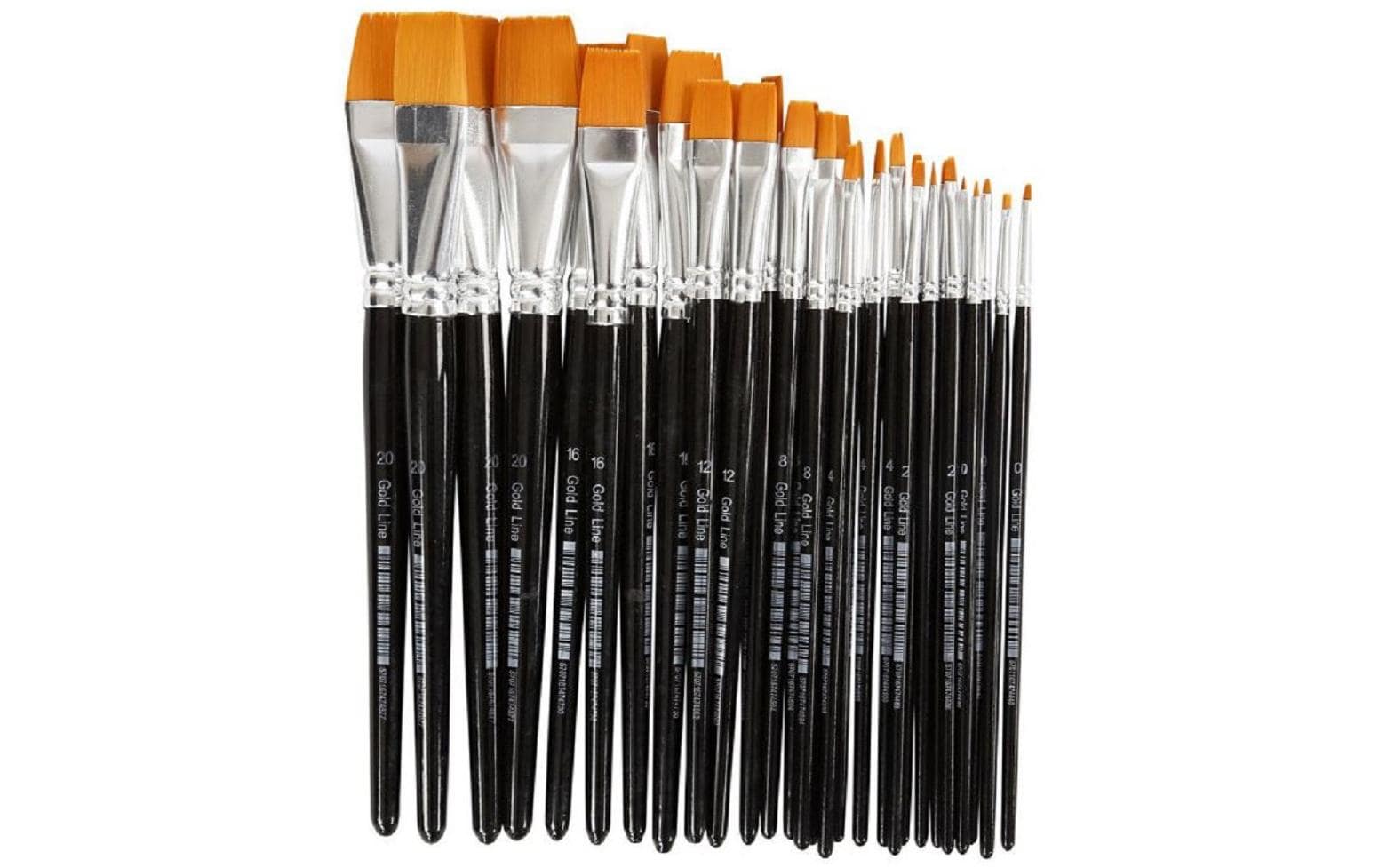 Creativ Company Pinsel-Set – Flachpinsel, Nylon, Breite 2–22 mm, Längen 170–210 mm, Schwarz, Gold, 30er-Set