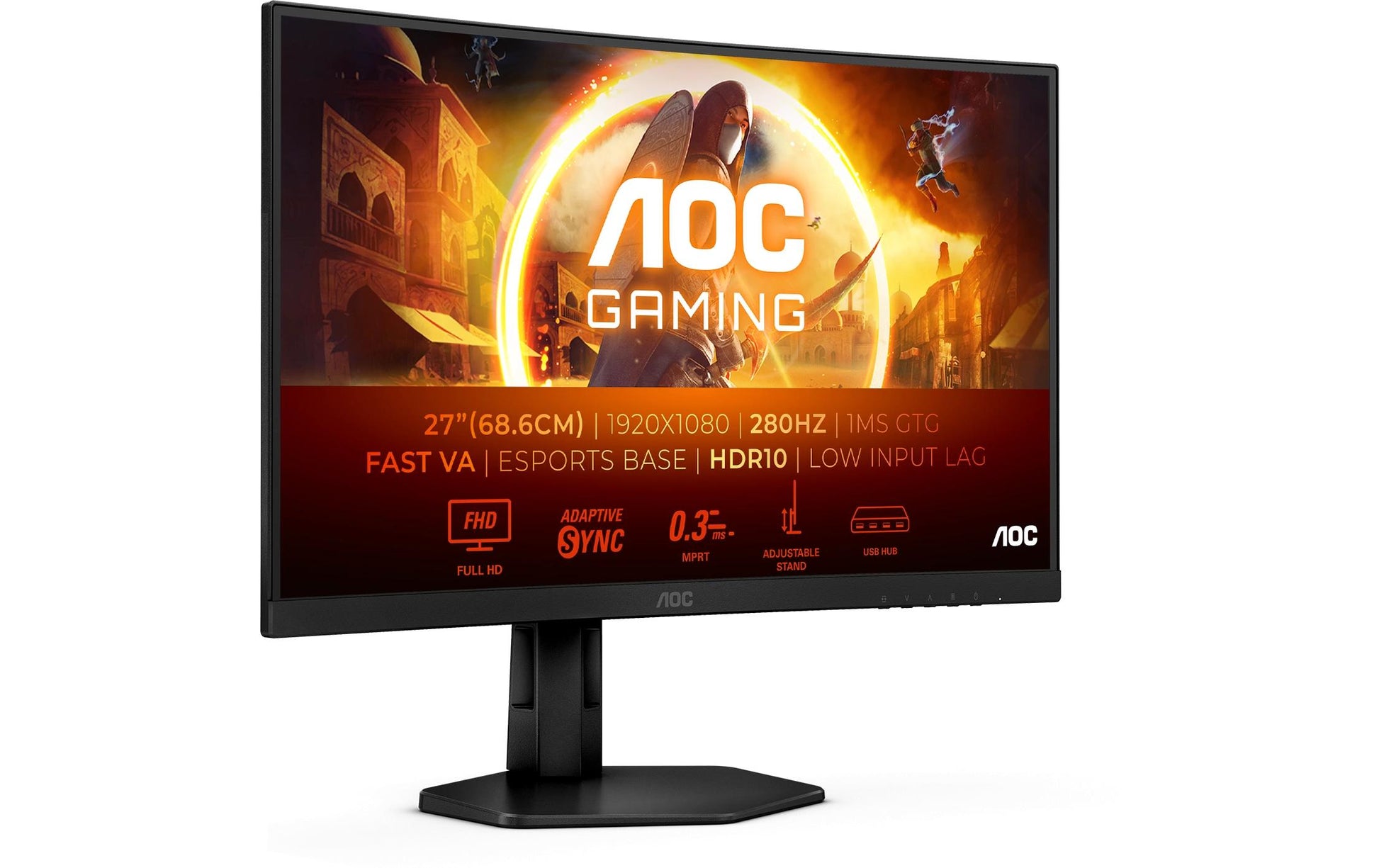 AOC C27G4ZXU – Monitor, 27" 1920 × 1080 (Full HD), VA, 280 Hz, 300 cd/m², Gebogen, VESA 100 × 100, Schwarz