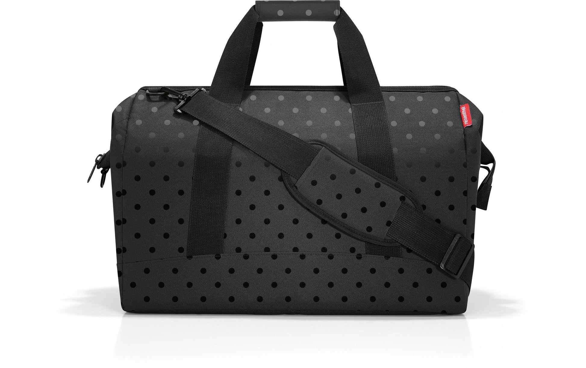 Reisenthel Umhängetasche allrounder L – 30 l, Polyester, Glossy Dots Schwarz, 48 × 39,5 × 29 cm