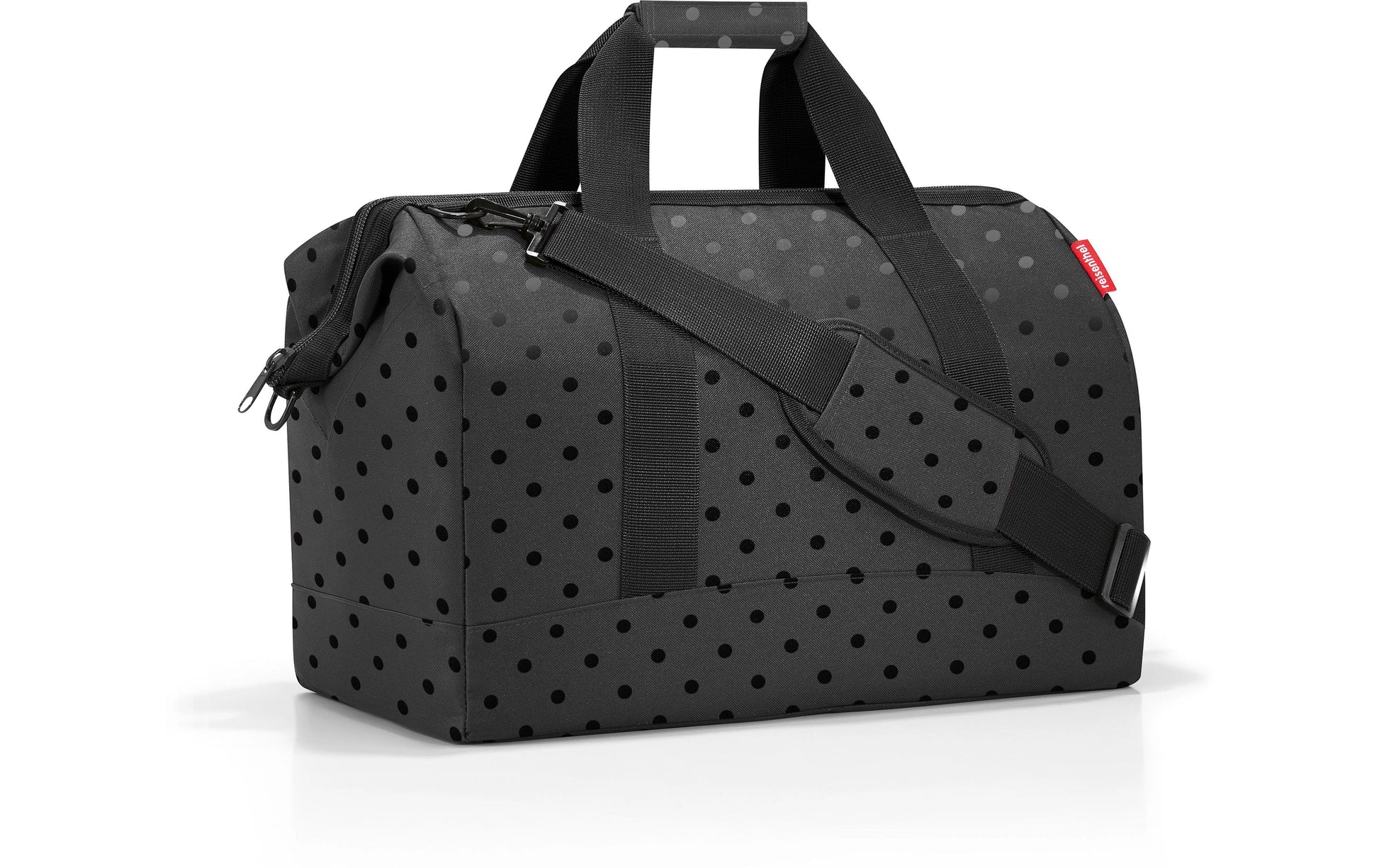 Reisenthel Umhängetasche allrounder L – 30 l, Polyester, Glossy Dots Schwarz, 48 × 39,5 × 29 cm