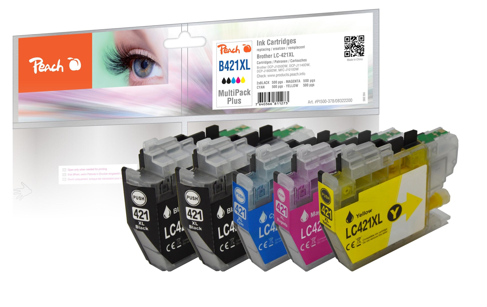 Peach LC-421XL Tintenpatronen-Multipack, Schwarz/Cyan/Magenta/Gelb (Kompatibel) – für Brother LC-421XL
