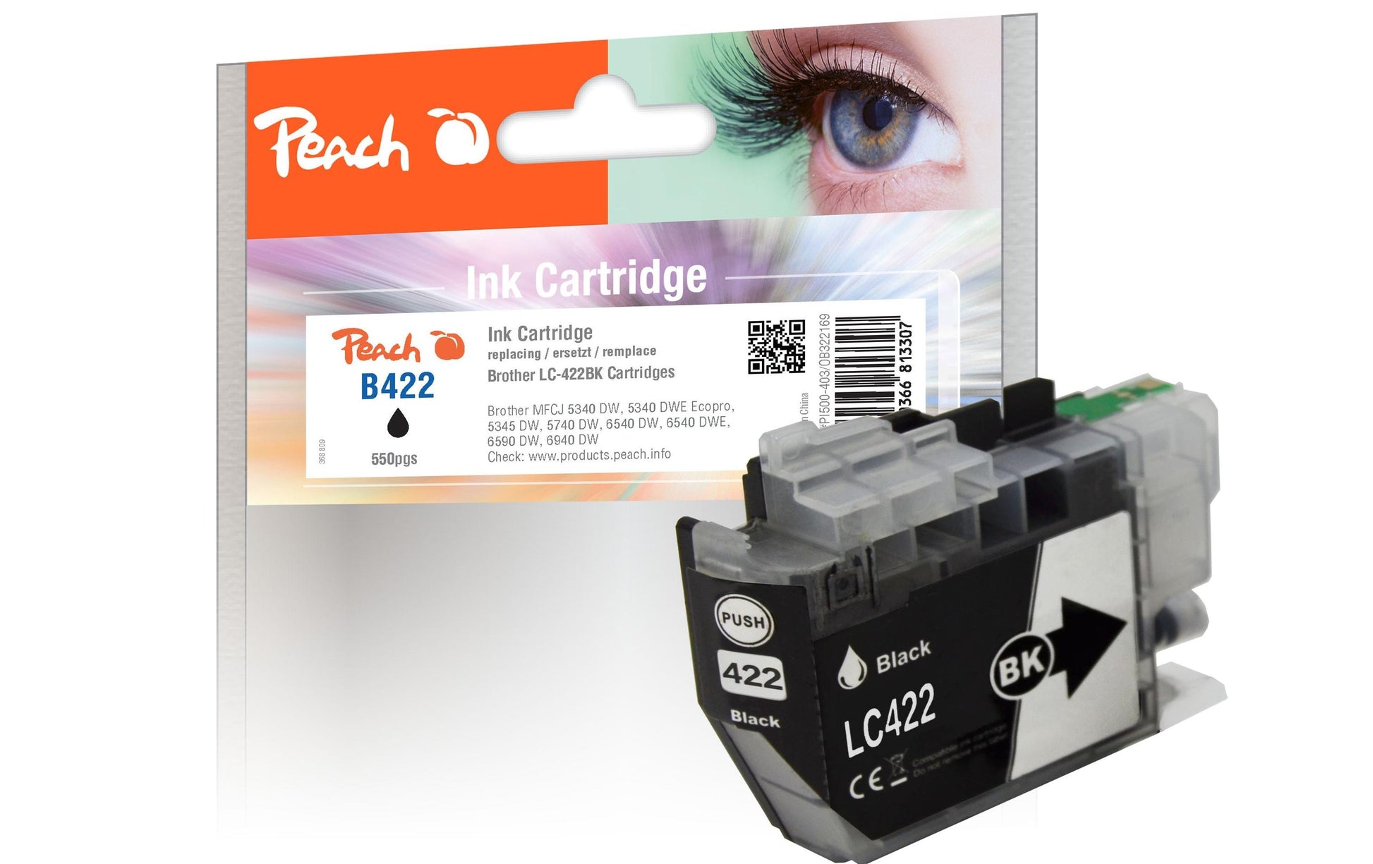 Peach LC-422BK Schwarz Tintenpatrone (Kompatibel) – 550 Seiten – für Brother LC-422BK