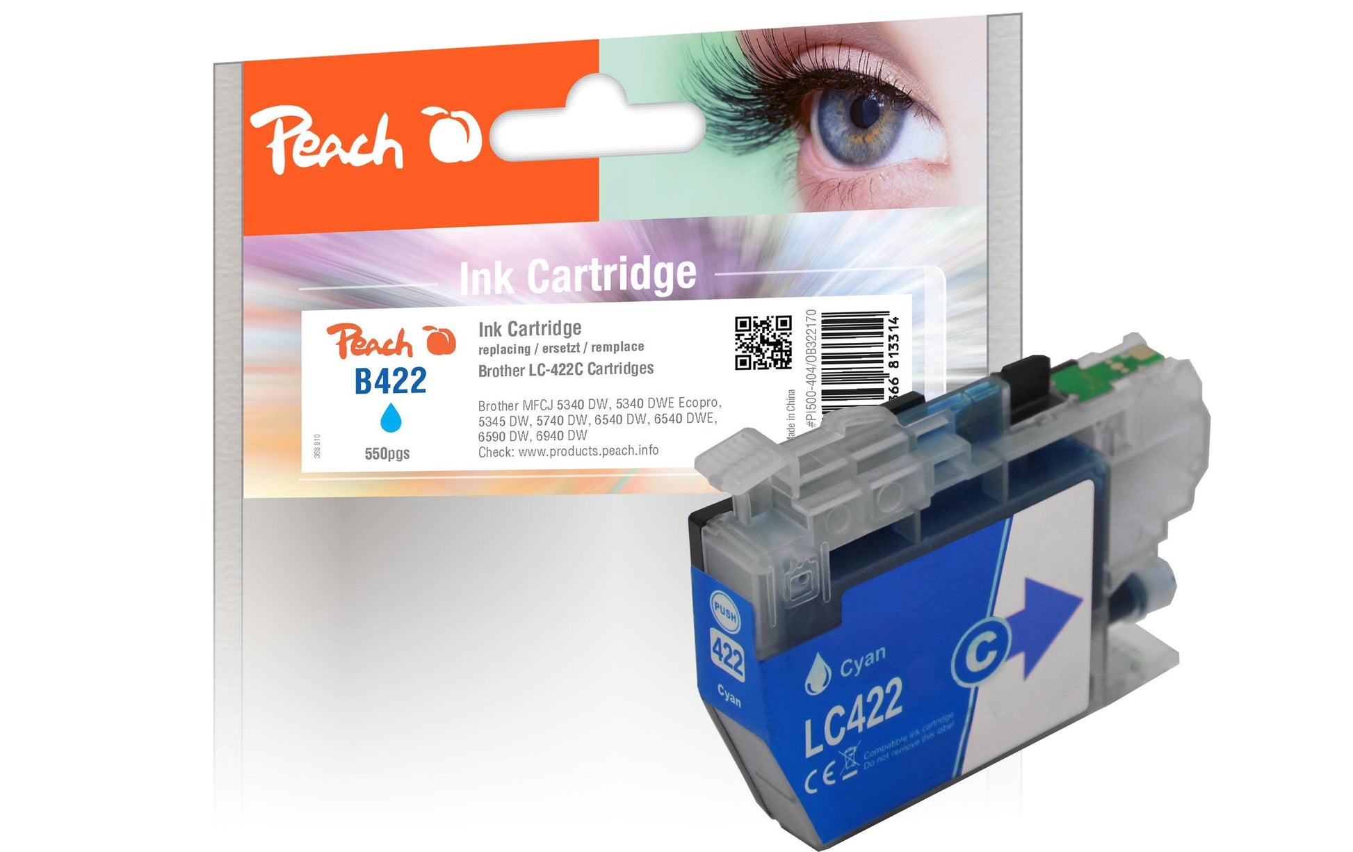 Peach LC-422 Cyan Tintenpatrone (Kompatibel) – 550 Seiten – für Brother LC-422C
