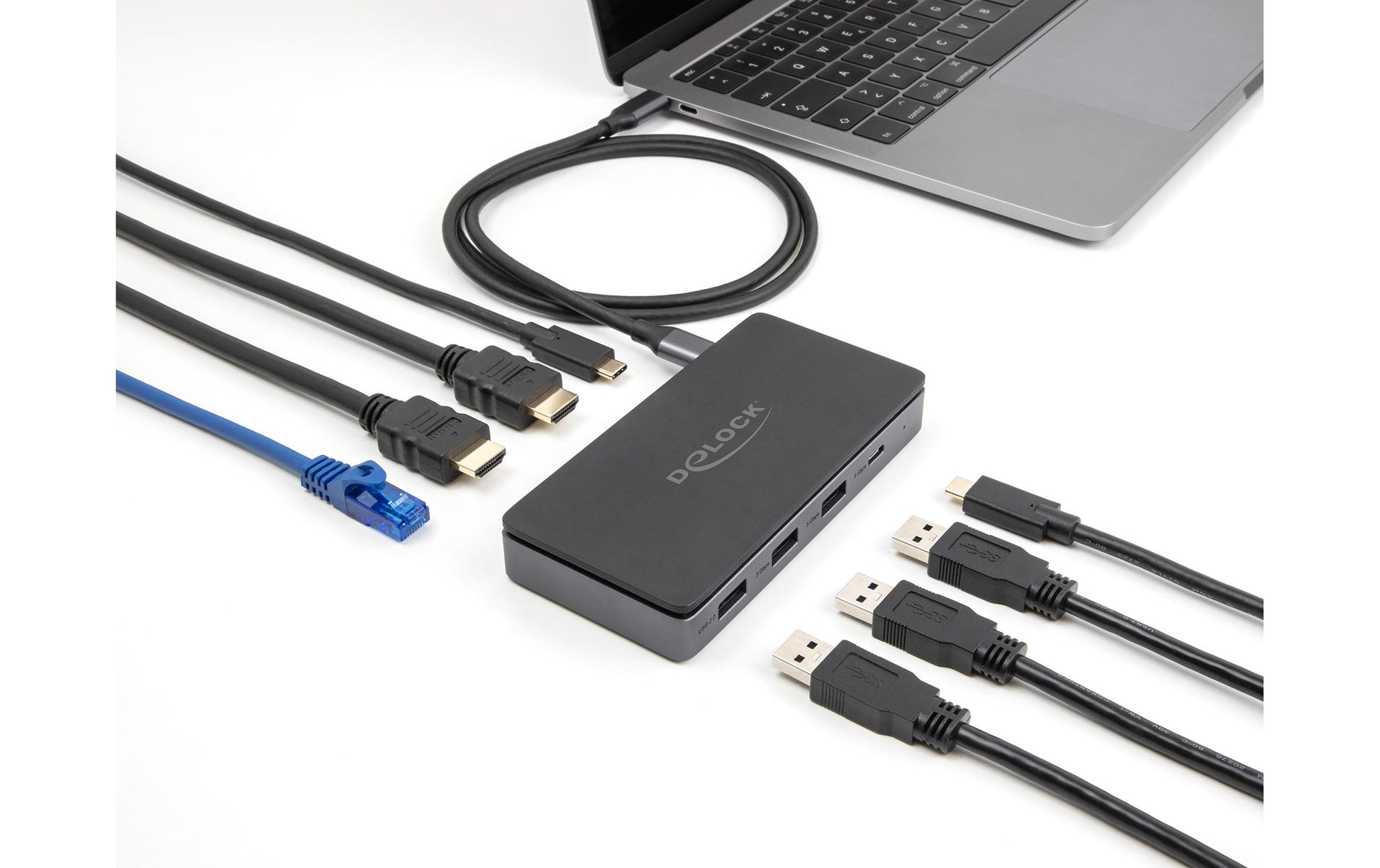 DeLOCK Dockingstation – USB-C, 2× HDMI, 3× USB-A, 2× USB-C, 85 W PD, GbE, für Windows/Mac/Linux