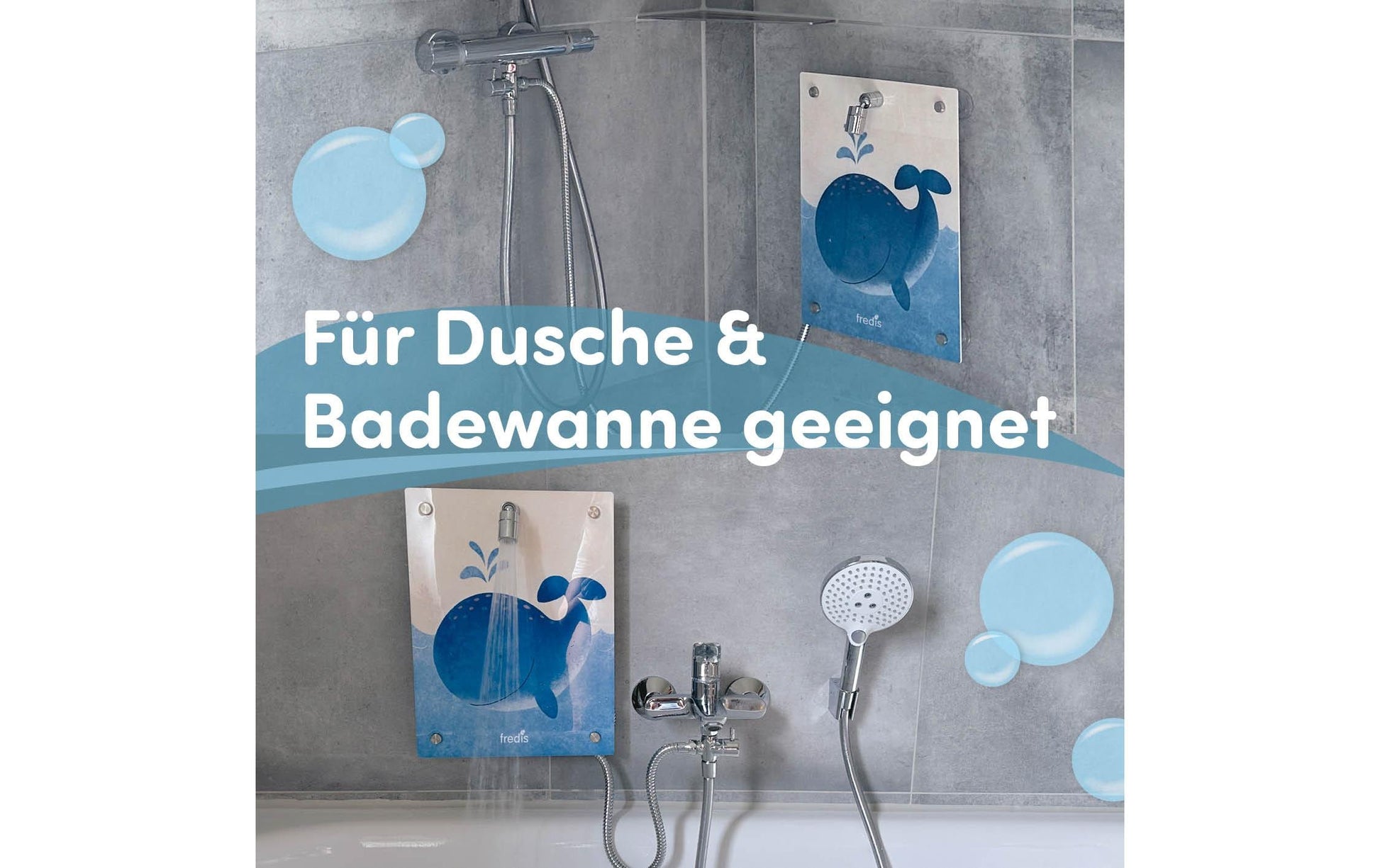 Fredis Kinderdusche Wal – 40×30 cm, Pazifikblau
