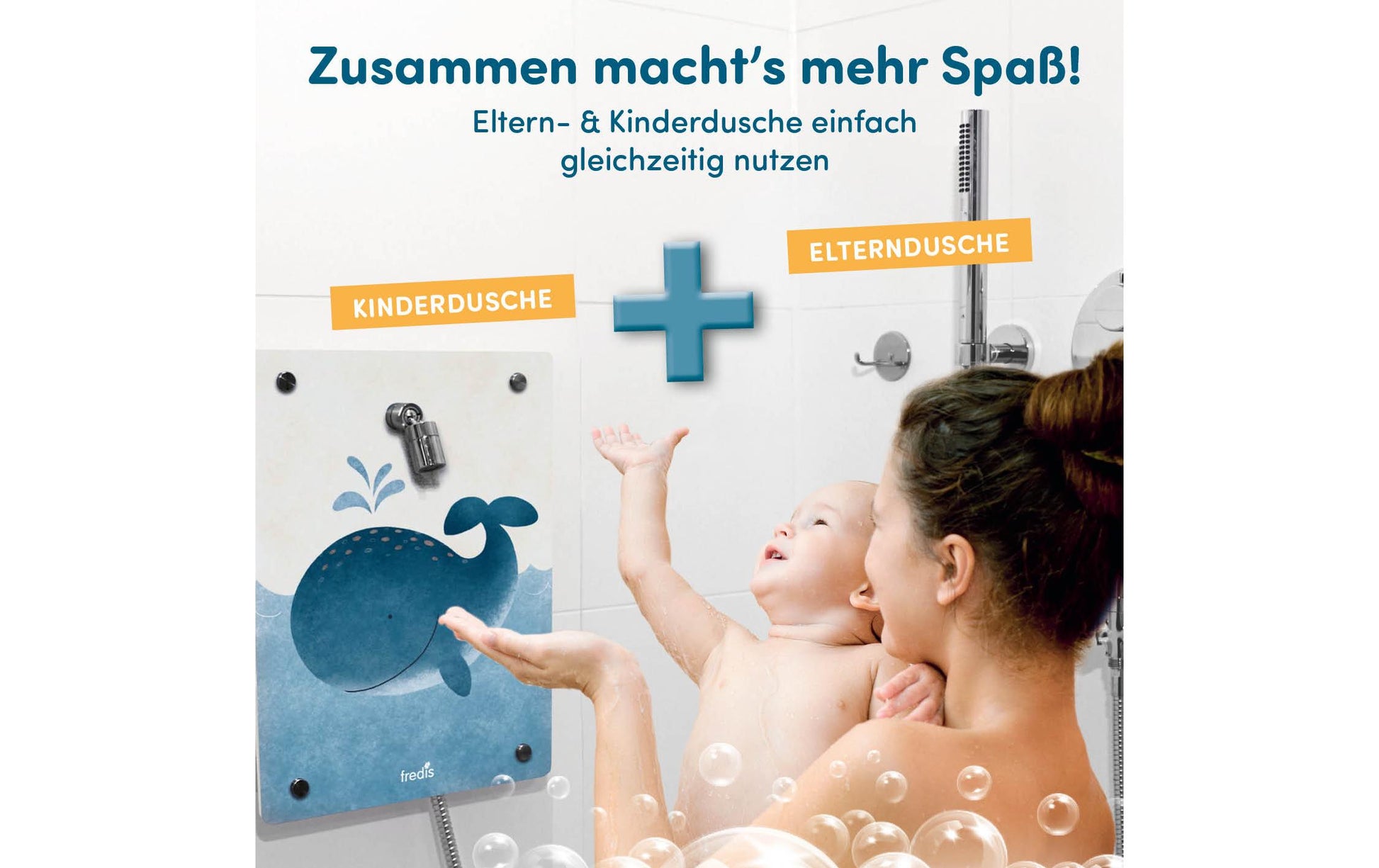 Fredis Kinderdusche Wal – 40×30 cm, Pazifikblau