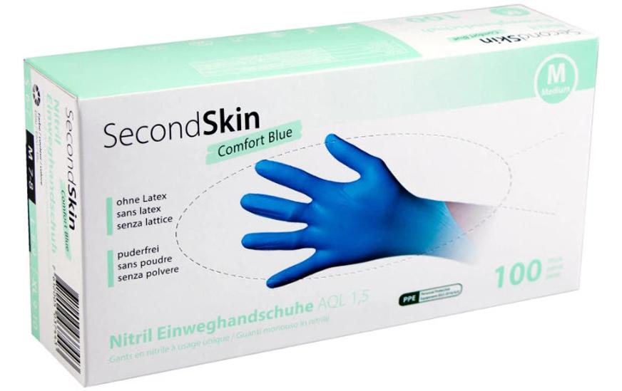 Secondskin Einweghandschuhe Nitril – M, 100 Stück – Blau