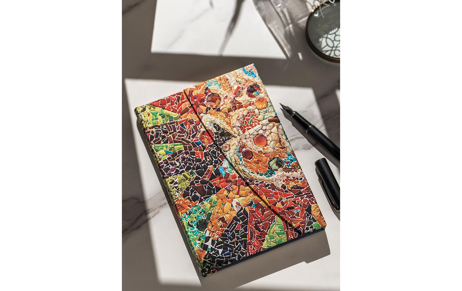 Paperblanks Notizbuch, 125 × 180 mm, liniert, Fadenheftung, Hardcover, 144 Seiten, 120 g/m² – orange, Muster