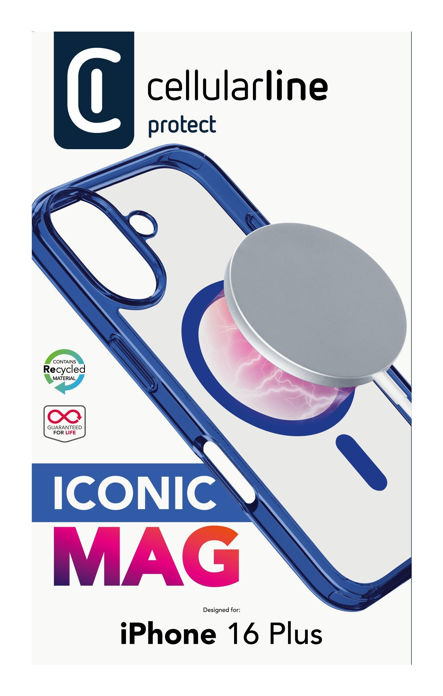 Cellularline Backcover – für Apple iPhone 16 Plus – transparent/blau – MagSafe-kompatibel