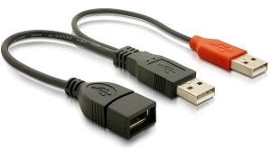 DeLOCK USB-Y-Kabel – USB-A 2× Stecker auf USB-A Buchse – USB 2.0 (480 Mbit/s) – 0,22 m – Schwarz