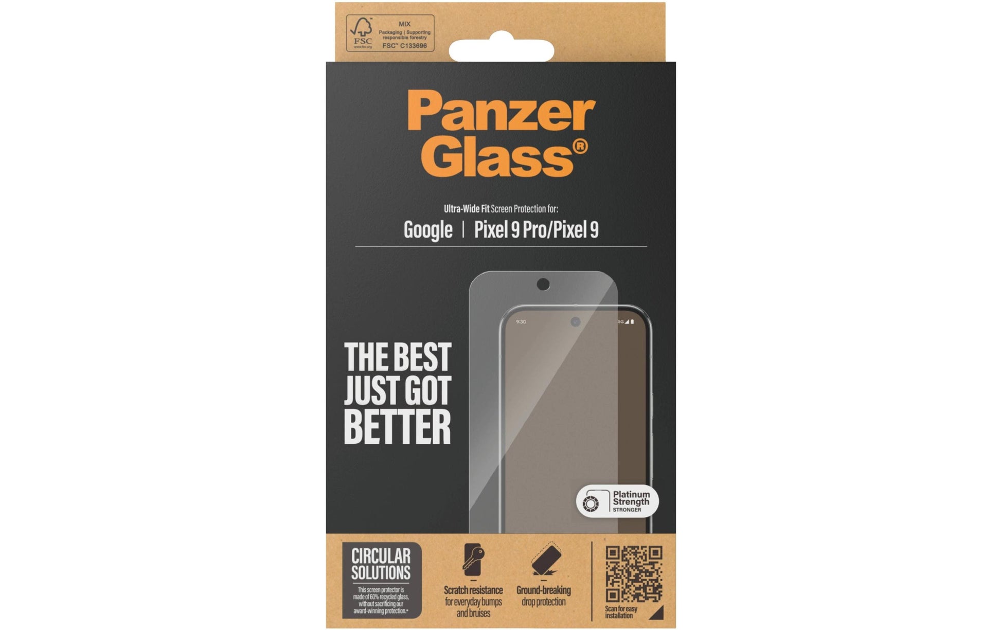PanzerGlass Displayschutzfolie – für Google Pixel 9/9 Pro, kratzresistent, Anti-Fingerprint
