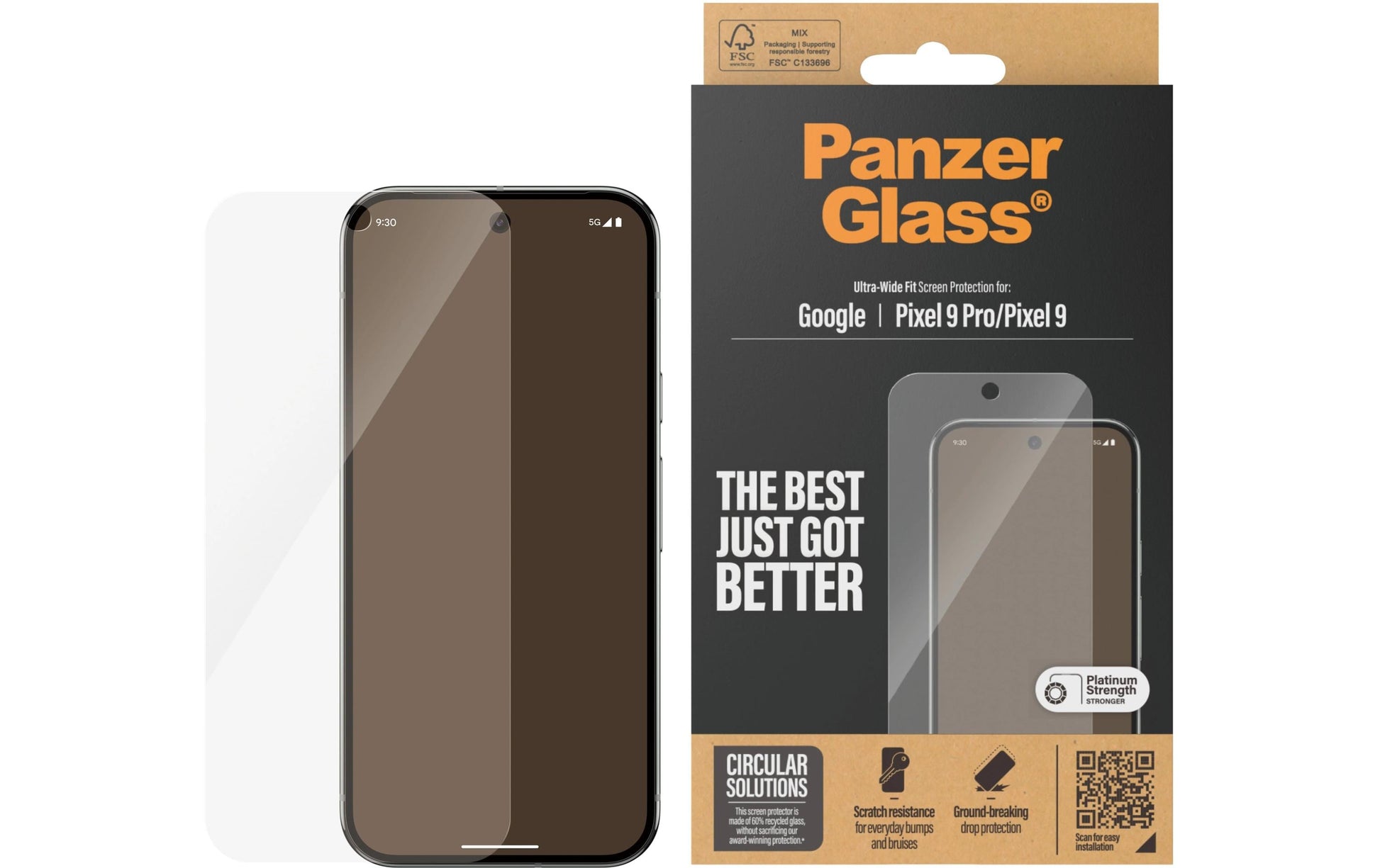 PanzerGlass Displayschutzfolie – für Google Pixel 9/9 Pro, kratzresistent, Anti-Fingerprint