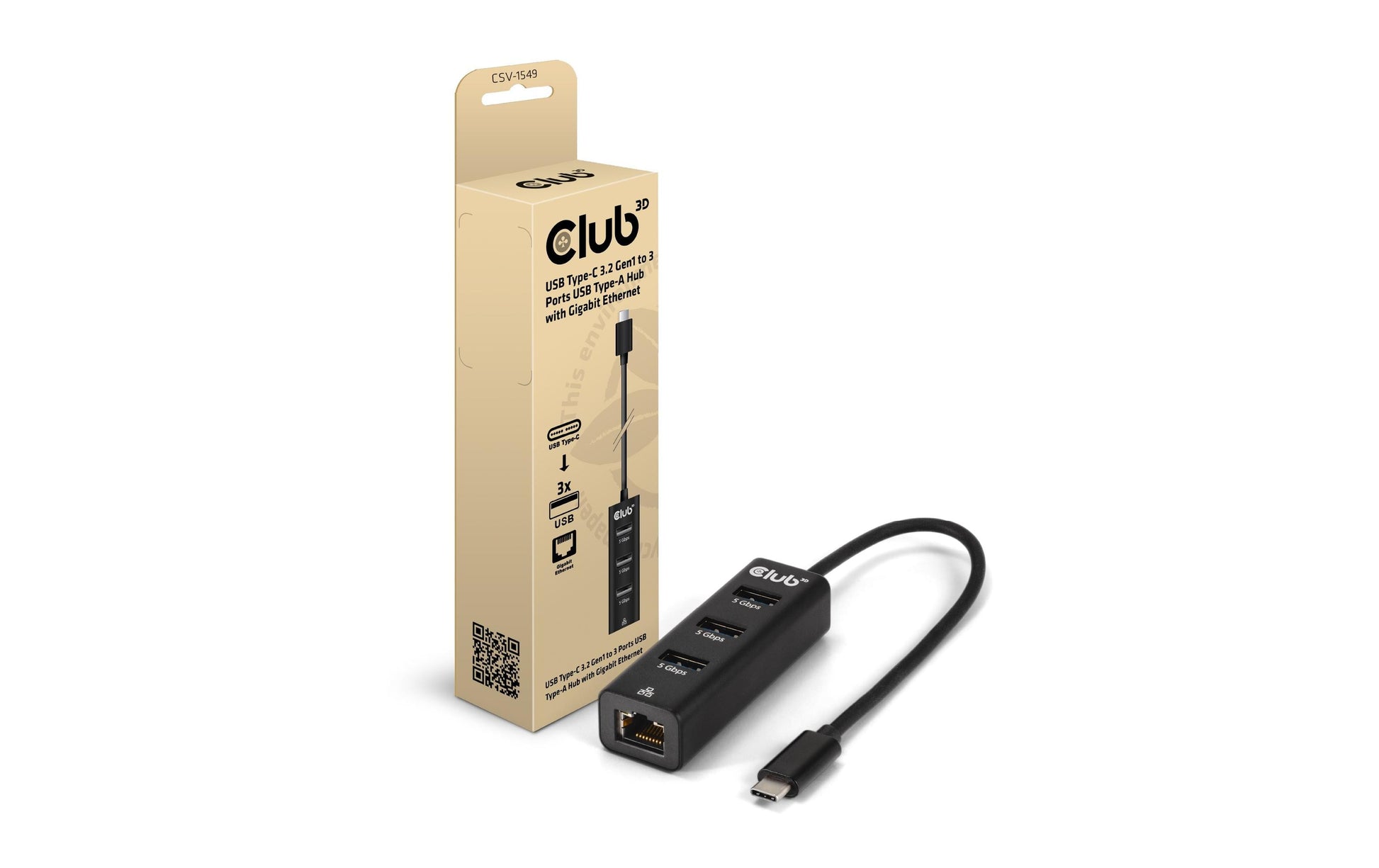 CLUB3D Club 3D CSV-1549 USB-Hub – USB-C, 3× USB-A, 12 W PD, GbE
