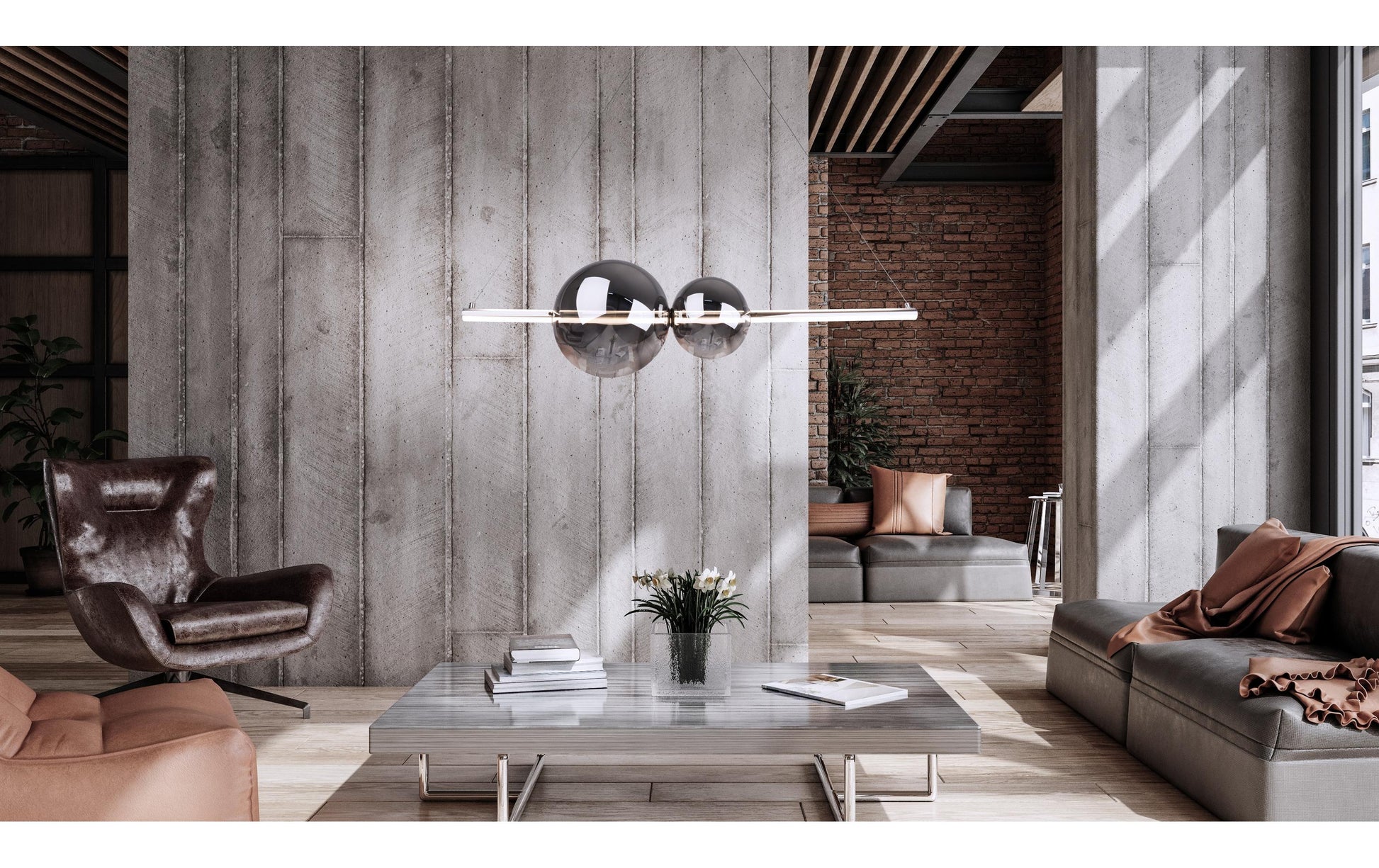 Näve Pendelleuchte – 105,3 cm, 4000 lm, 32 W, 3000 K, dimmbar, chrom/grau